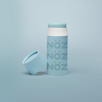 Load image into Gallery viewer, Light Blue Nöz sunscreen stick product with cap off
